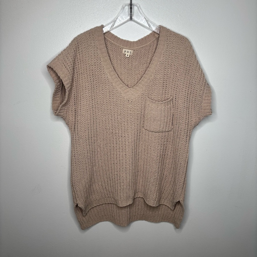 POL | Beige Oatmeal Oversized Knit Pullover Chenille Sweater Sz Small - Picture 2 of 9